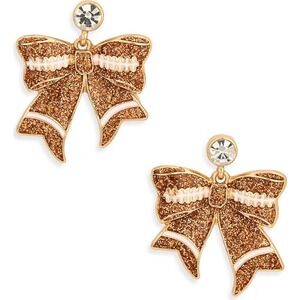Nordstrom Leith Football Sparkle Bow‎ Drop Earrings - Brown/Gold Tone - NWT
